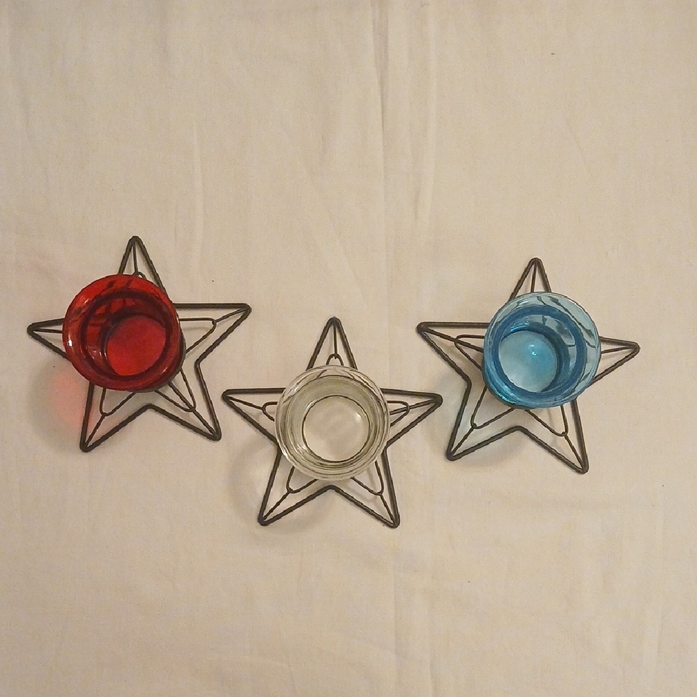 Star-Shaped Candle Holders in Red, Clear, and Blue - NWT